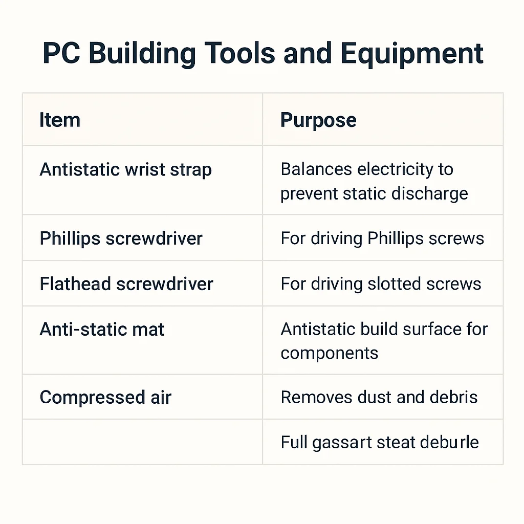 pc building tools and equipment