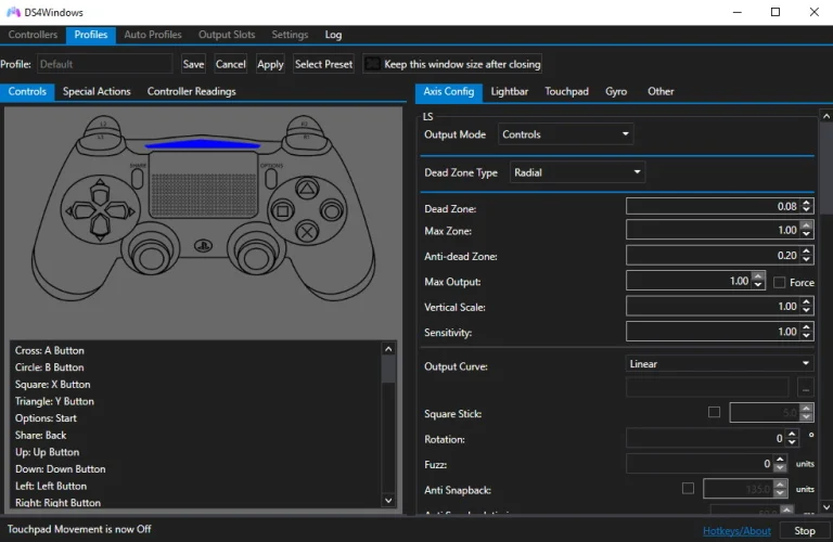 DS4Windows interface