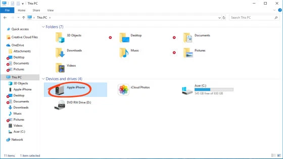 transfer photos with file explorer